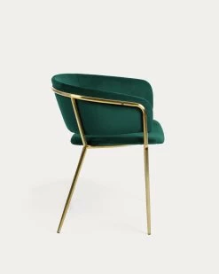 Runnie Green Velvet Chair With Steel Legs And Gold Finish | Kave Home 13 Runnie Green Velvet Chair With Steel Legs And Gold Finish | Kave Home -Quality Furniture Store CC0297J06 1V02