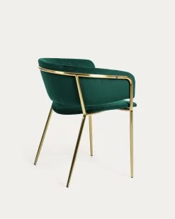 Runnie Green Velvet Chair With Steel Legs And Gold Finish | Kave Home 14 Runnie Green Velvet Chair With Steel Legs And Gold Finish | Kave Home -Quality Furniture Store CC0297J06 1V03
