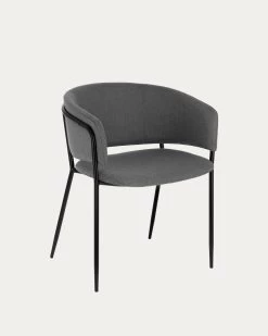 Runnie Chair In Light Grey With Steel Legs With Black Finish | Kave Home