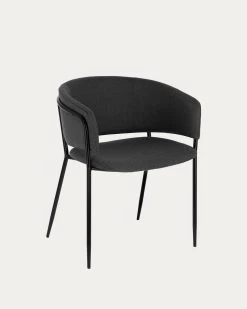 Runnie Chair In Dark Grey With Steel Legs With Black Finish | Kave Home