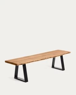 Alaia Bench In Solid Acacia Wood With Black Steel Legs 180 Cm | Kave Home