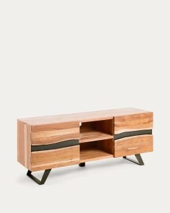 Uxia Solid Acacia Wood TV Stand With 2 Doors And Black Finish Steel 160 X 65 Cm | Kave Home 12 Uxia Solid Acacia Wood TV Stand With 2 Doors And Black Finish Steel 160 X 65 Cm | Kave Home -Quality Furniture Store CC0471M43 1V02