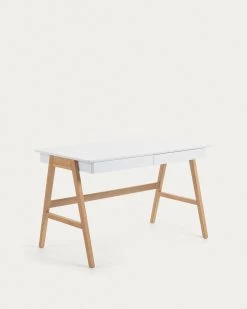 Dyana Desk In MDF With White Lacquer And Solid Ash Wood Legs 120 X 60 Cm | Kave Home