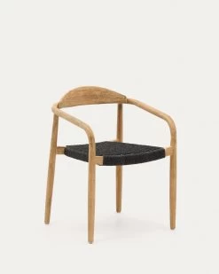 Nina Stackable Chair In Solid Acacia Wood And Black Rope Seat FSC 100% | Kave Home