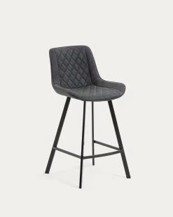Adela Faux Leather Stool In Dark Grey With Steel Legs In A Black Finish Height 66 Cm | Kave Home