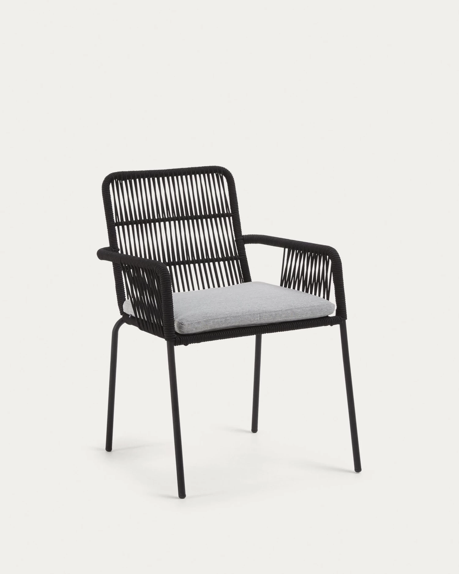 Samanta Stackable Chair Made From Black Cord And Galvanised Steel Legs. | Kave Home 3 Samanta Stackable Chair Made From Black Cord And Galvanised Steel Legs. | Kave Home