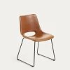 Zahara Synthetic Leather Brown Chair With Steel Legs With Black Finish | Kave Home