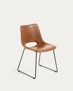 Zahara Synthetic Leather Brown Chair With Steel Legs With Black Finish | Kave Home
