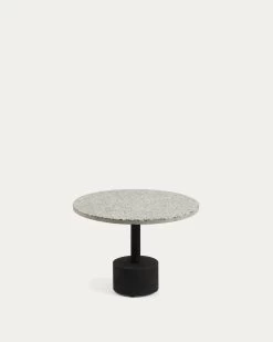 Delano Grey Terrazzo Side Table With Steel Legs In A Black Finish Ã 55 Cm | Kave Home