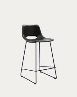 Black Synthetic Leather Zahara Barstool Height 65 Cm | Kave Home