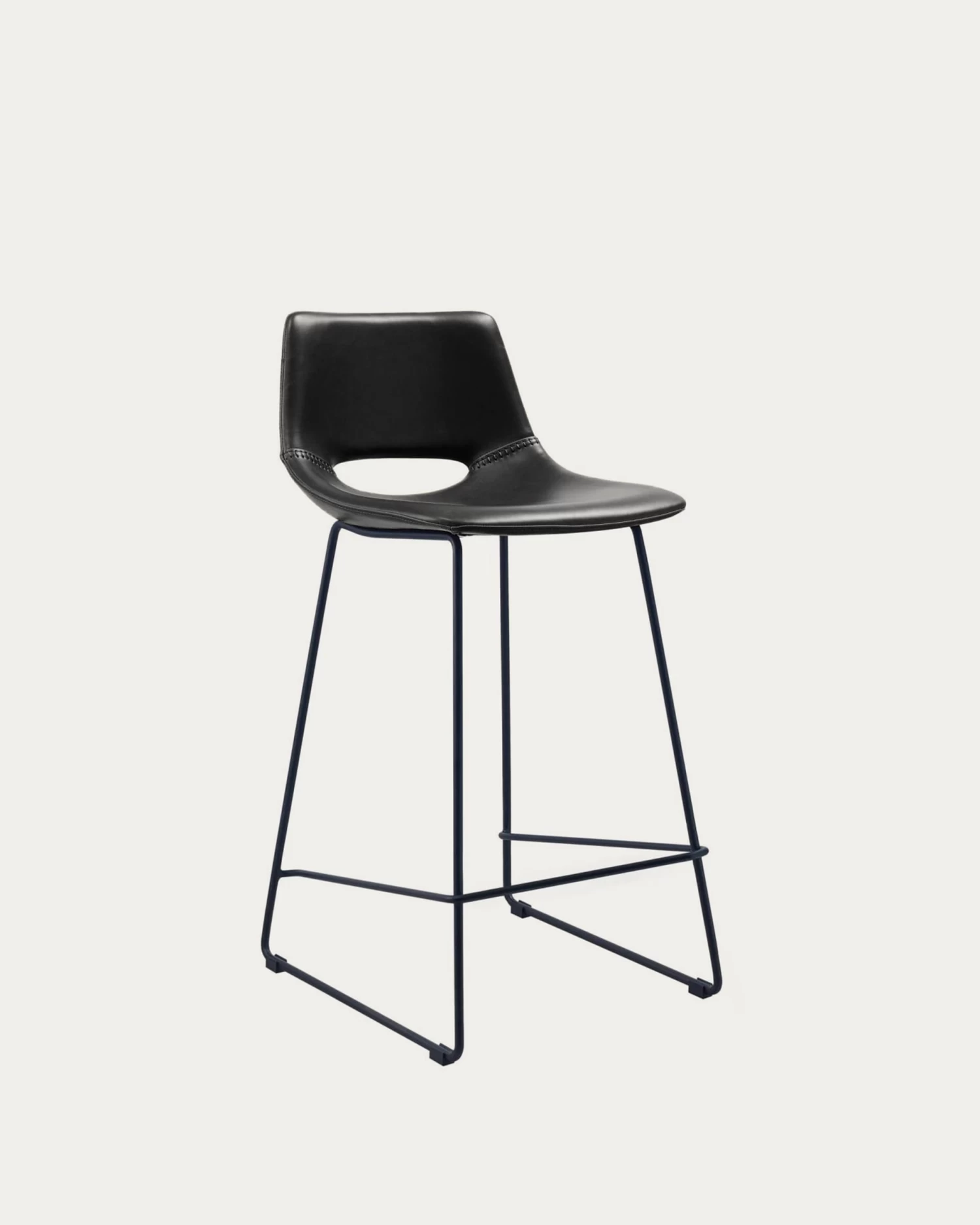 Black Synthetic Leather Zahara Barstool Height 65 Cm | Kave Home 3 Black Synthetic Leather Zahara Barstool Height 65 Cm | Kave Home