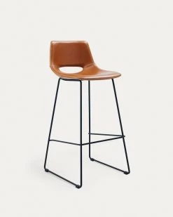 Brown Synthetic Leather Zahara Barstool Height 76 Cm | Kave Home