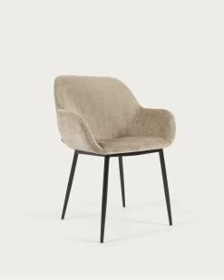 Konna Chair In Beige Chenille With Steel Legs And Painted Black Finish | Kave Home