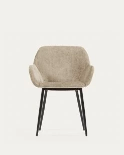 Konna Chair In Beige Chenille With Steel Legs And Painted Black Finish | Kave Home -Quality Furniture Store CC0934BG12 1V05