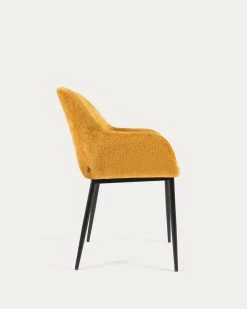 Konna Chair In Mustard Chenille With Steel Legs And Painted Black Finish | Kave Home -Quality Furniture Store CC0934BG81 1V02