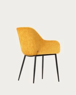 Konna Chair In Mustard Chenille With Steel Legs And Painted Black Finish | Kave Home -Quality Furniture Store CC0934BG81 1V03
