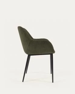Konna Chair In Dark Green Wide Seam Corduroy With Steel Legs And Black Painted Finish | Kave Home -Quality Furniture Store CC0934LN19 1V02