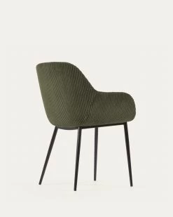 Konna Chair In Dark Green Wide Seam Corduroy With Steel Legs And Black Painted Finish | Kave Home -Quality Furniture Store CC0934LN19 1V03