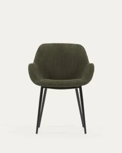 Konna Chair In Dark Green Wide Seam Corduroy With Steel Legs And Black Painted Finish | Kave Home -Quality Furniture Store CC0934LN19 1V05