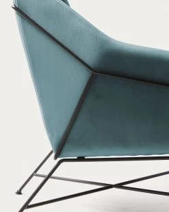 Brida Velvet Armchair In Turquoise With Steel Structure In Black Finish. | Kave Home -Quality Furniture Store CC0948JU20 1D02