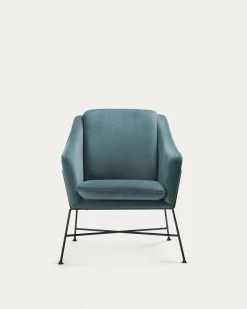 Brida Velvet Armchair In Turquoise With Steel Structure In Black Finish. | Kave Home -Quality Furniture Store CC0948JU20 1V04