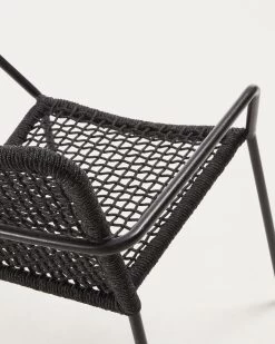 Ellen Stackable Chair In Black Cord With Galvanised Steel | Kave Home 11 Ellen Stackable Chair In Black Cord With Galvanised Steel | Kave Home -Quality Furniture Store CC1011J15 1D01
