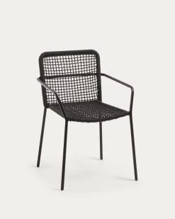 Ellen Stackable Chair In Black Cord With Galvanised Steel | Kave Home