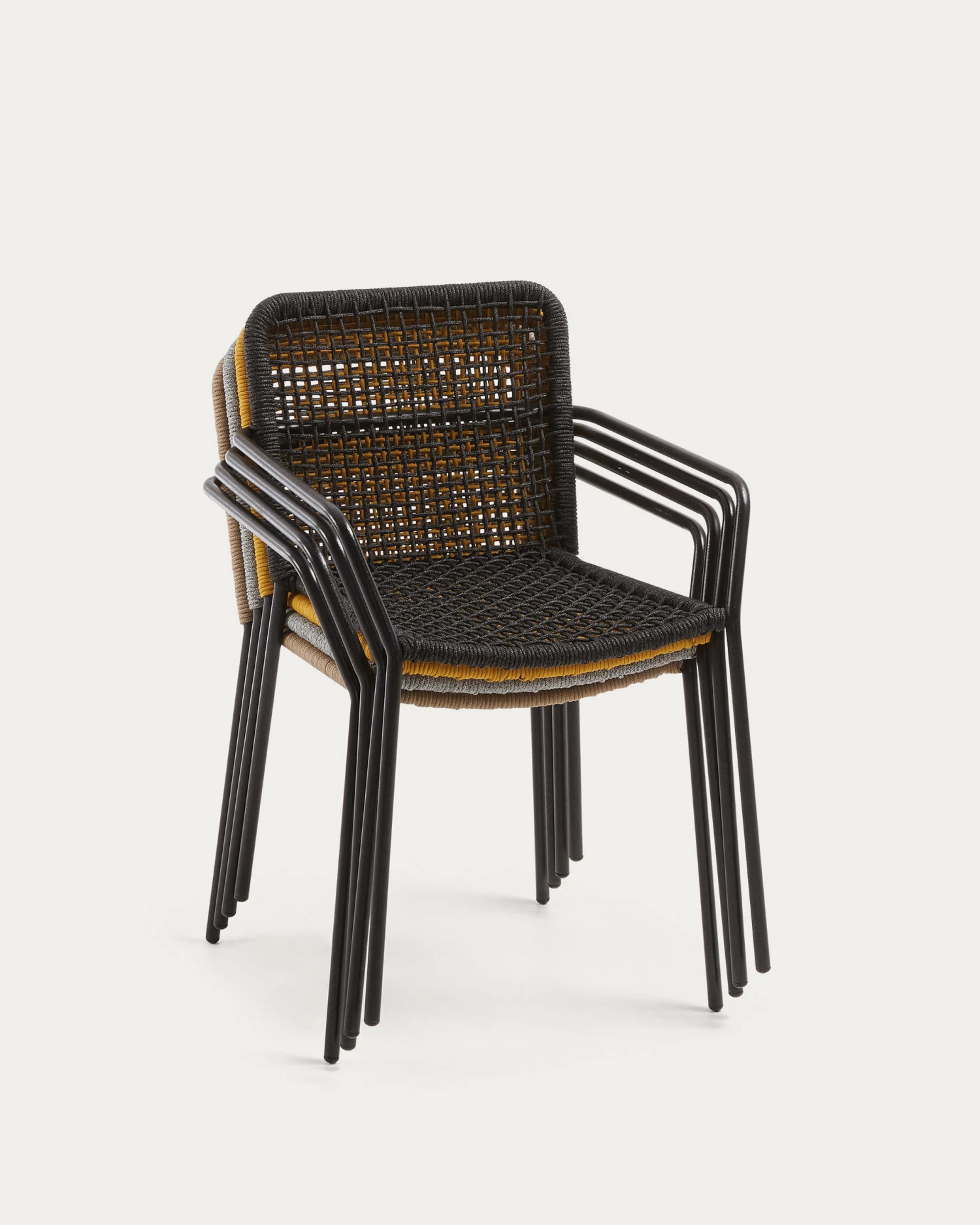 Ellen Stackable Chair In Black Cord With Galvanised Steel | Kave Home 9 Ellen Stackable Chair In Black Cord With Galvanised Steel | Kave Home - Image 7