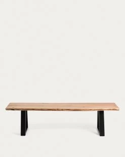 Alaia Bench In Solid Natural Acacia Wood With Black Steel Legs 140 Cm | Kave Home -Quality Furniture Store CC1078M43 1V02