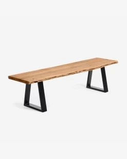 Alaia Bench In Solid Natural Acacia Wood With Black Steel Legs 200 Cm | Kave Home