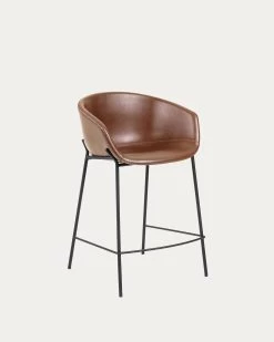 Brown Synthetic Leather Yvette Barstool Height 65 Cm | Kave Home