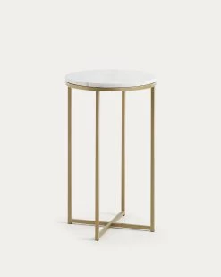 Sheffield Side Table In White Marble And Golden Steel Legs Ã 43 Cm | Kave Home