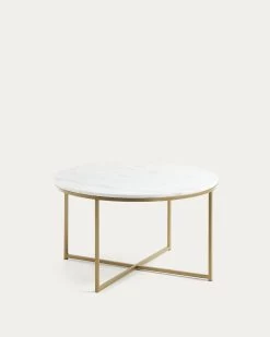 Sheffield Coffee Table In White Marble And Golden Steel Legs à 80 Cm | Kave Home