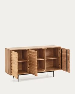 Delsie Solid Acacia Wood 3 Door Sideboard With Black Finish Steel 147 X 81 Cm | Kave Home -Quality Furniture Store CC1129M46 1V03