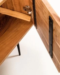 Delsie Solid Acacia Wood 3 Door TV Stand With Black Finish Steel 147 X 50 Cm | Kave Home -Quality Furniture Store CC1130M46 1D02