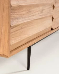 Delsie Solid Acacia Wood 3 Door TV Stand With Black Finish Steel 147 X 50 Cm | Kave Home -Quality Furniture Store CC1130M46 1D03