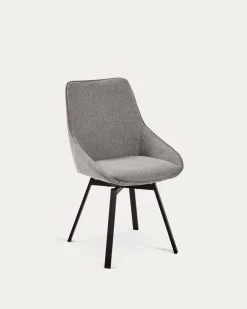Jenna Light Grey Swivel Chair With Steel Legs With Black Finish | Kave Home