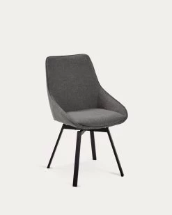 Jenna Dark Grey Swivel Chair With Steel Legs With Black Finish | Kave Home