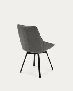Jenna Dark Grey Swivel Chair With Steel Legs With Black Finish | Kave Home -Quality Furniture Store CC1154PK15 1V03
