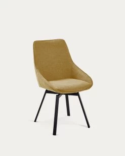 Jenna Mustard Swivel Chair With Steel Legs With Black Finish | Kave Home