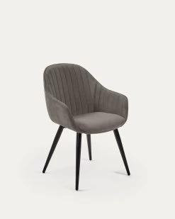 Fabia Velvet Chair In Grey With Steel Legs In A Black Finish | Kave Home