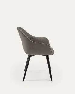 Fabia Velvet Chair In Grey With Steel Legs In A Black Finish | Kave Home -Quality Furniture Store CC1155JU03 1V02