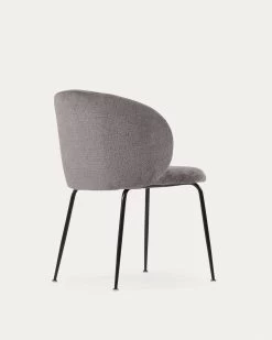Minna Chenille Chair In Grey With Steel Legs In A Black Finish | Kave Home 17 Minna Chenille Chair In Grey With Steel Legs In A Black Finish | Kave Home -Quality Furniture Store CC1167BG15 1V03