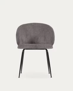 Minna Chenille Chair In Grey With Steel Legs In A Black Finish | Kave Home 19 Minna Chenille Chair In Grey With Steel Legs In A Black Finish | Kave Home -Quality Furniture Store CC1167BG15 1V05