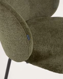 Minna Chenille Chair In Green With Steel Legs In A Black Finish | Kave Home -Quality Furniture Store CC1167BG19 1D01