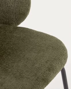 Minna Chenille Chair In Green With Steel Legs In A Black Finish | Kave Home -Quality Furniture Store CC1167BG19 1D02