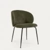 Minna Chenille Chair In Green With Steel Legs In A Black Finish | Kave Home