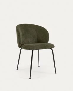 Minna Chenille Chair In Green With Steel Legs In A Black Finish | Kave Home