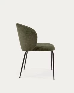 Minna Chenille Chair In Green With Steel Legs In A Black Finish | Kave Home -Quality Furniture Store CC1167BG19 1V02