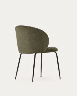 Minna Chenille Chair In Green With Steel Legs In A Black Finish | Kave Home -Quality Furniture Store CC1167BG19 1V03